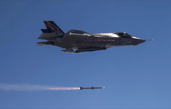 Картинка fire, sky, air, weapons, F-35