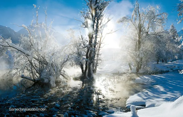 Картинка зима, солнце, снег, пейзаж
