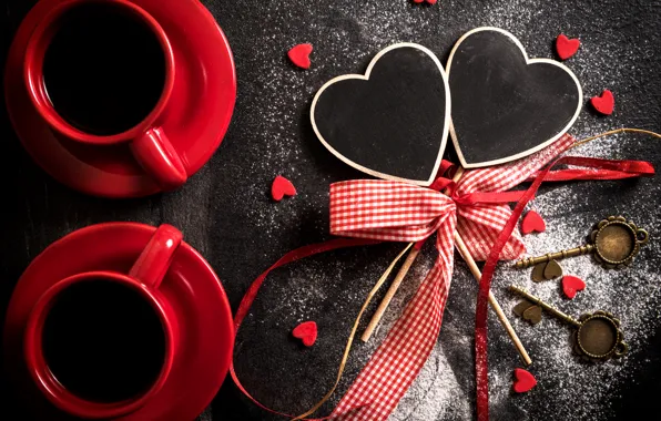 Картинка сердце, кофе, чашки, бант, heart, cup, Coffee, Valentines Day