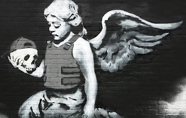 Картинка череп, ангел, graffiti, banksy