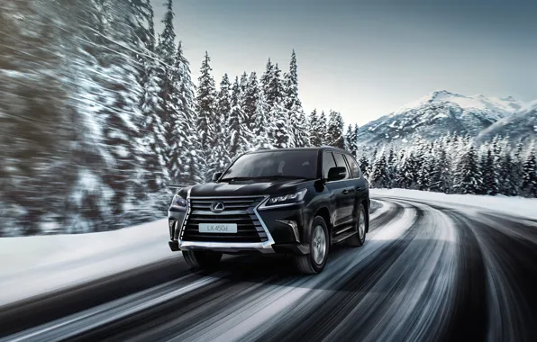 Картинка зима, дорога, скорость, Lexus, лексус, LX 570