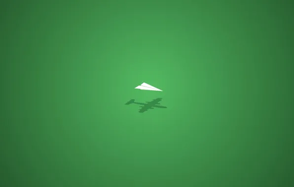 Картинка зеленый, тень, минимализм, бумажный самолет