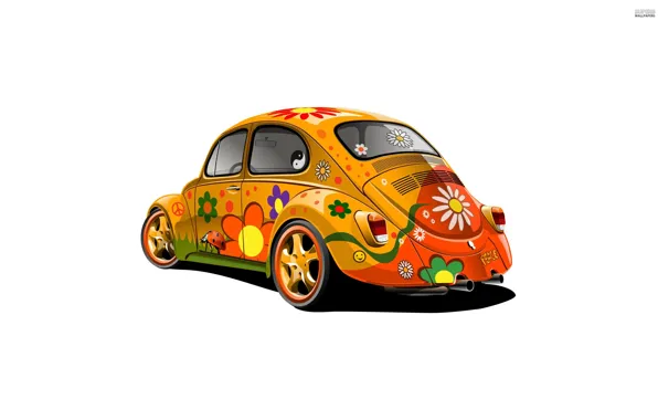 Картинка машина, жук, минимализм, Volkswagen