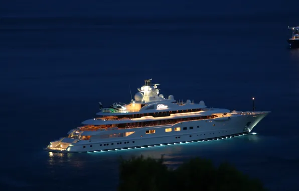 Картинка ночь, яхта, вертолет, night, helicopter, yacht, море., супер яхта, super yacht, mega yacht, motor yacht, …