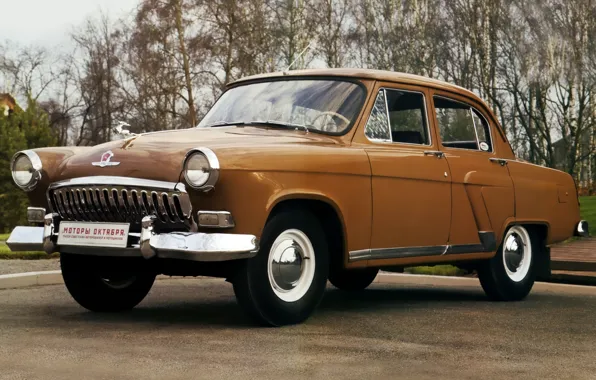 Картинка фон, седан, классика, Волга, ГАЗ, GAZ, Volga, 1958, коричневый.передок, М-21И