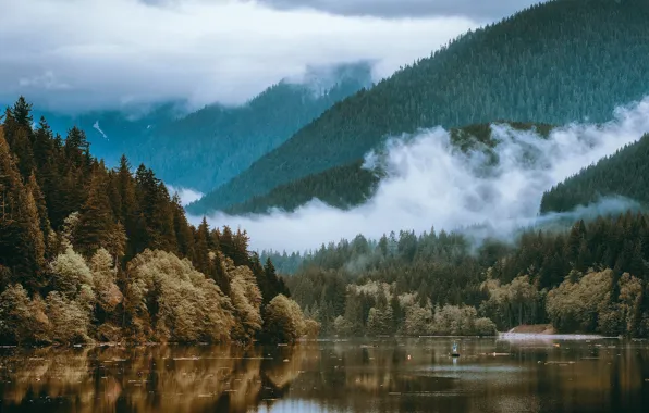 Картинка autumn, clouds, mountain, lake