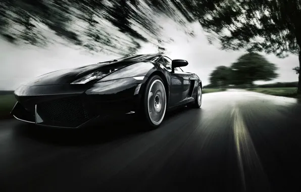 Картинка дорога, фон, скорость, размытие, суперкар, Lamborghini Gallardo