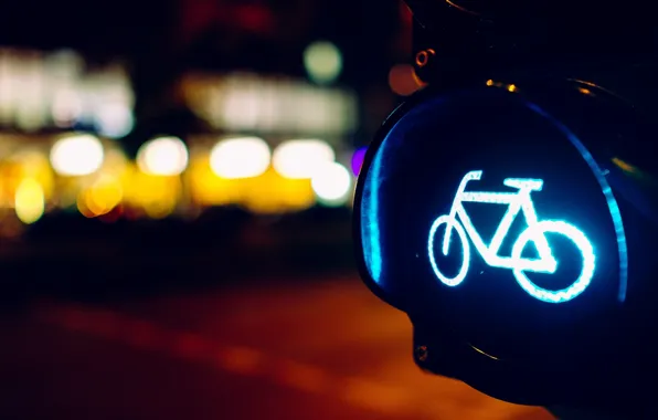 Картинка дорога, макро, свет, велосипед, огни, фон, голубой, знак, обои, размытие, wallpaper, широкоформатные, background, боке, полноэкранные, …