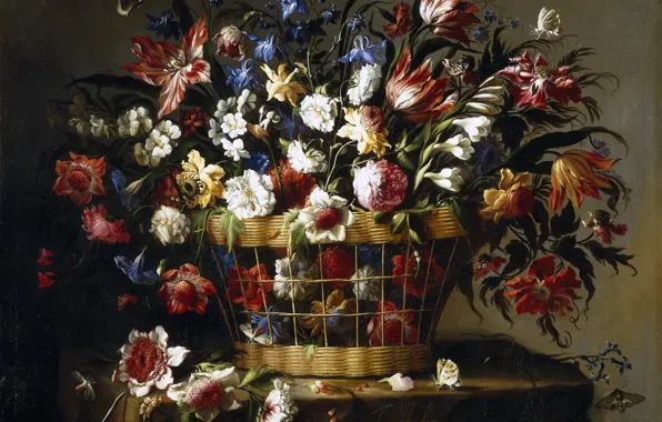 Картинка букет, лепестки, натюрморт, Корзина Цветов, Хуан де Арельяно