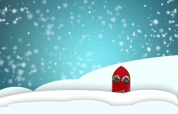 Картинка новый год, снежок, красный домик