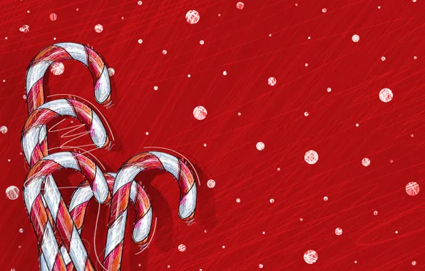 Картинка снег, фон, праздник, рисунок, конфеты
