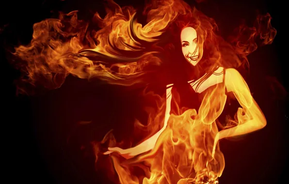 Картинка девушка, огонь, пламя