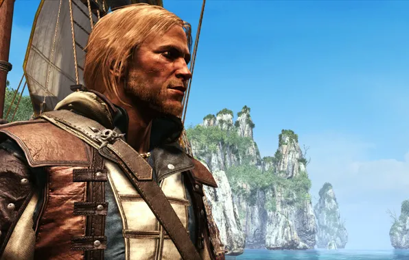 Картинка Небо, Корабль, Пират, Ассасин, Эдвард Кенуэй, Assassin`s Creed IV: Black Flag
