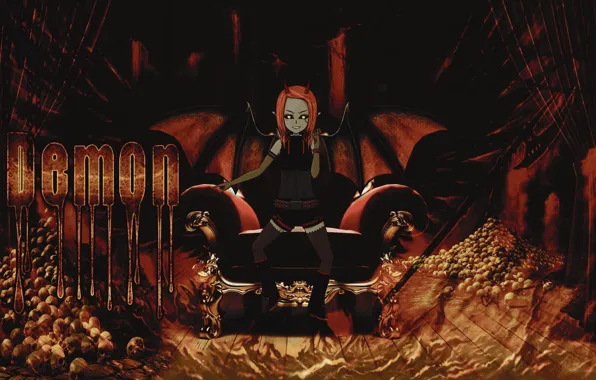 Картинка девушки, кресло, аниме, демон, арт