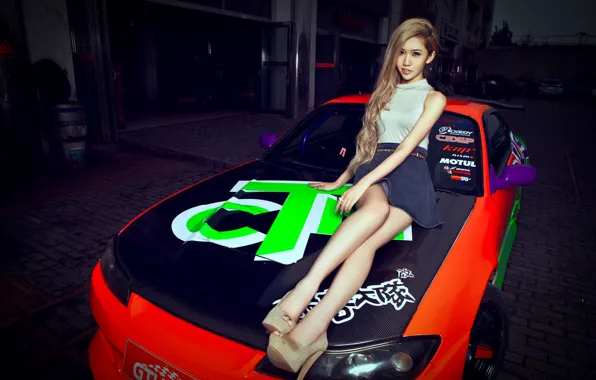 Картинка машина, авто, девушка, модель, азиатка, автомобиль, korean model, nissan S15
