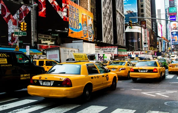 Картинка USA, United States, New York, Manhattan, street, Yellow, screen, America, Taxi, United States Of America, …