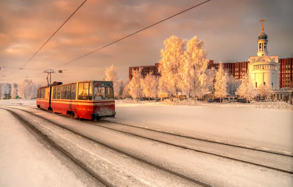 Картинка зима, Санкт-Петербург, трамвай, январь