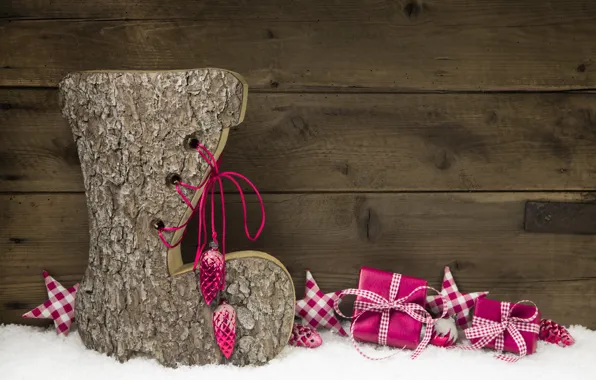 Картинка Рождество, Christmas, wood, snow, decoration, gifts