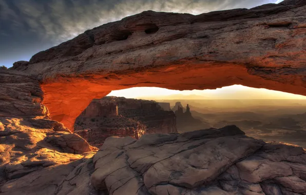 Картинка пейзаж, горы, природа, каньон, панорама, Юта, США, америка, Mesa Arch, штат, Canyonlands National Park