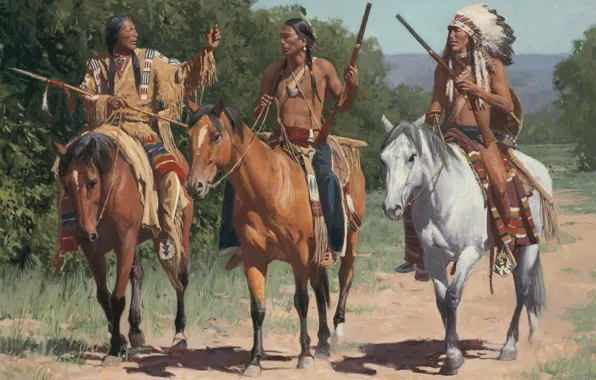 Картинка картина, живопись, painting, Call To The Little Bighorn, Mann