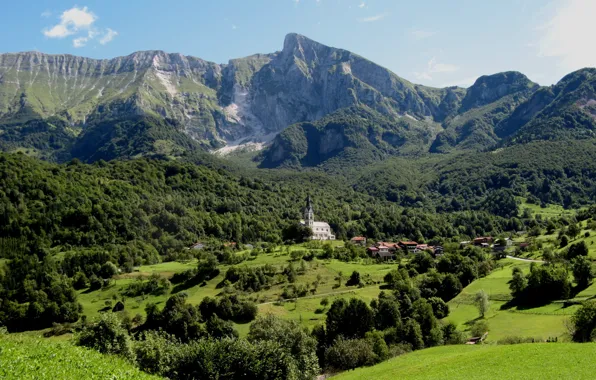 Картинка горы, долина, деревня, Slovenia, Dreznica village