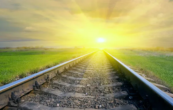 Картинка солнце, железная дорога, ярко