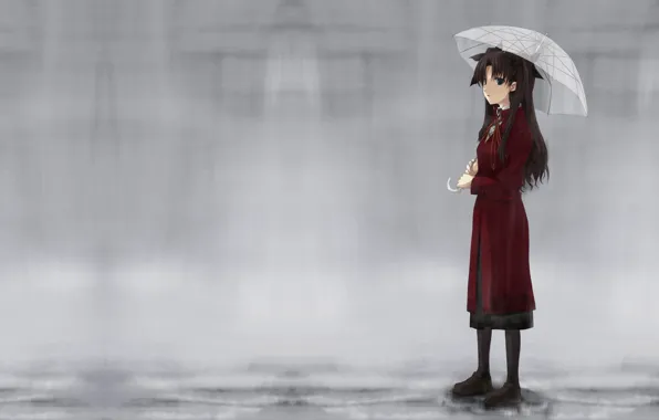 Картинка дождь, зонт, Fate/stay night, tohsaka rin, Тосака Рин