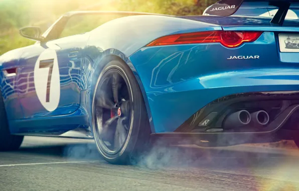 Картинка авто, Concept, дым, Jaguar, колеса, пробуксовка, задок, Project 7