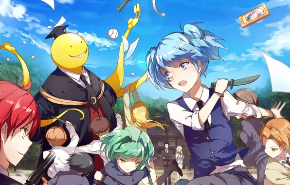 Картинка дети, оружие, аниме, Ansatsu Kyoushitsu, Assassination Classroom, класс убийц, Коро сенсей