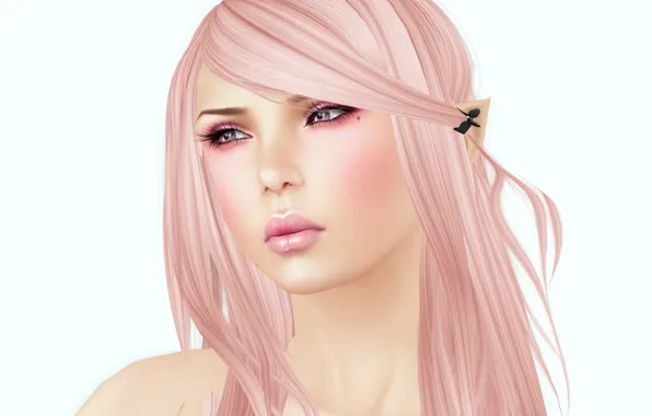 Картинка девушка, белый фон, рендер, розовые волосы