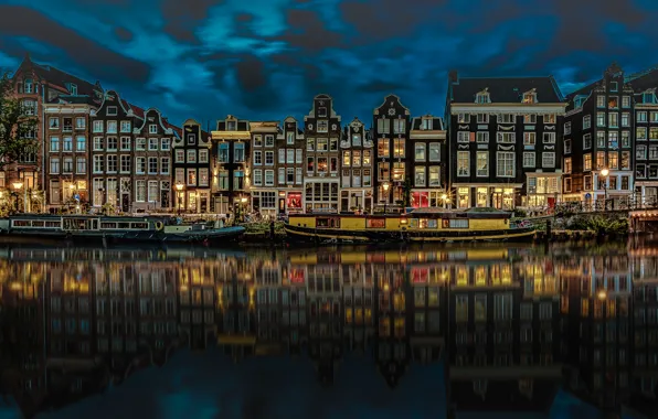 Картинка ночь, город, Амстердам