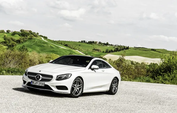 Картинка Mercedes-Benz, Небо, Авто, Белый, Машина, Мерседес, День, Coupe, S-Class