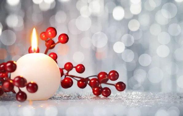 Картинка ягоды, свеча, Новый Год, Рождество, Christmas, New Year, decoration