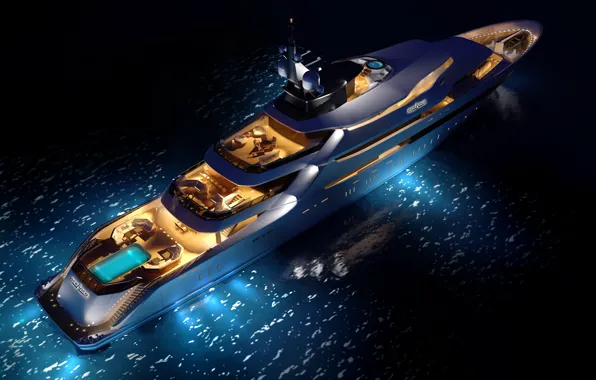Картинка море, яхта, concept, night, superyacht, Y708, upview, oceAnco