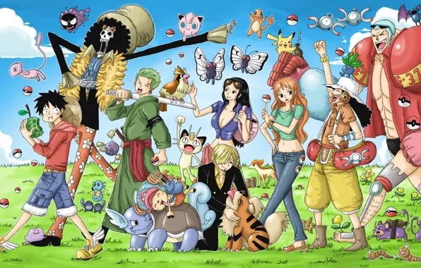 Картинка skull, game, Chopper, One Piece, pirate, neko, anime, brook, katana, crossover, ken, Robin, captain, asian, …