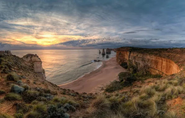 Картинка пейзаж, закат, природа, океан, скалы, Виктория, Австралия, национальный парк, Порт Кэмпбелл