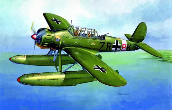 Картинка war, art, painting, drawing, ww2, german aircraft, arado ar 196