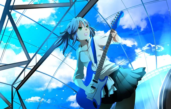 Картинка небо, облака, гитара, vocaloid, hatsune miku
