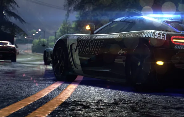Картинка ночь, полиция, погоня, Koenigsegg, суперкары, Need for Speed Rivals