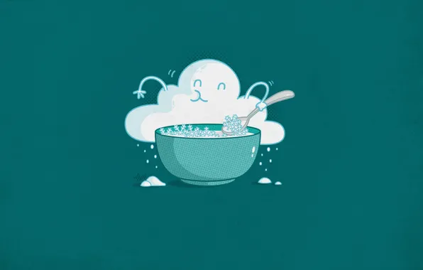 Картинка снег, минимализм, облако, тарелка