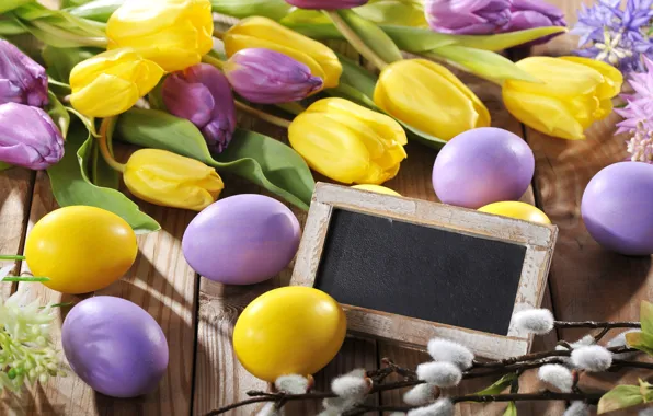 Картинка цветы, яйца, Пасха, тюльпаны, flowers, spring, Easter, eggs