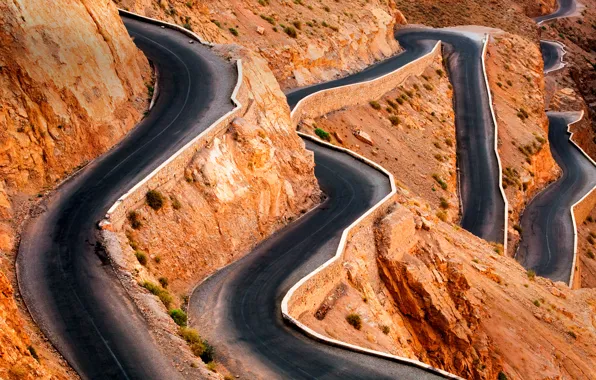 Картинка дорога, серпантин, Марокко, ущелье Дадес, Атласские горы