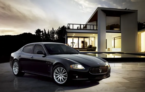 Картинка Maserati, Quattroporte, Вечер, Черный