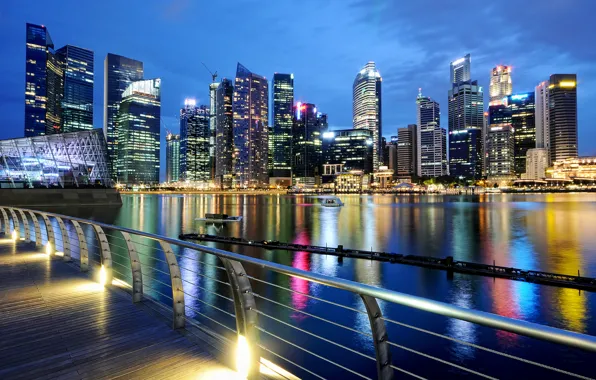 Картинка огни, вечер, Сингапур, сумерки
