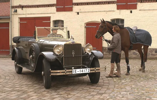 Картинка ретро, фон, Audi, лошадь, Ауди, мужчины, передок, 1929, Imperator