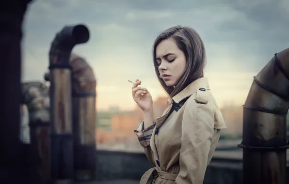 Картинка крыша, город, сигарета, Катя, Maxim Guselnikov, Екатерина Кузнецова