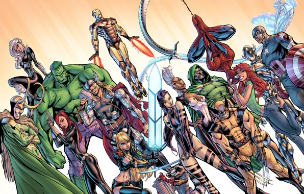 Картинка spider-man, бог, X-Men, Storm, wolverine, captain america, thor, hulk, iron man, Black Widow, marvel comics, …