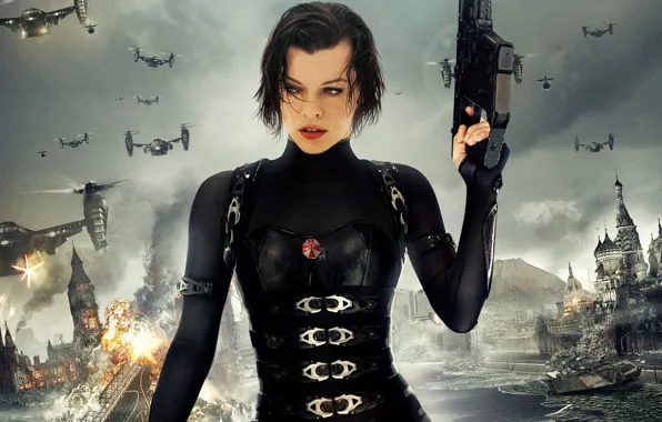 Картинка взрыв, зомби, Милла Йовович, Milla Jovovich, Resident Evil Retribution, Обитель зла Возмездие