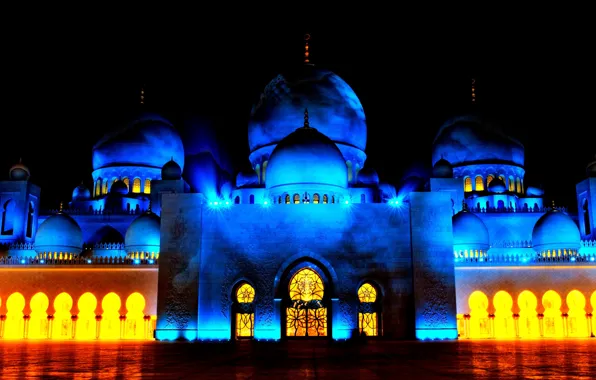 Картинка night, ОАЭ, Мечеть шейха Зайда, Абу-Даби, Sheikh Zayed Grand Mosque, Abu-Dabi