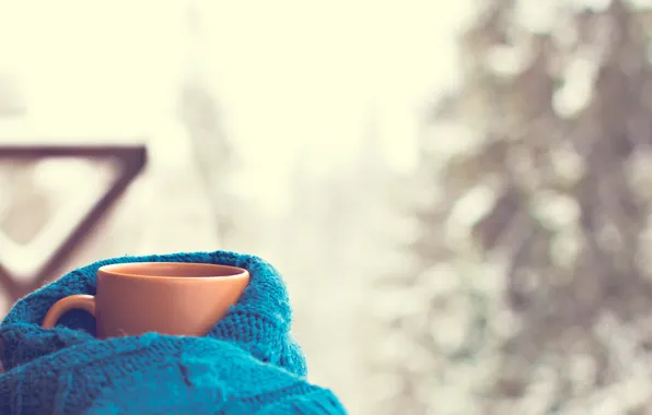 Картинка шарф, чашка, hot, winter, snow, cup, coffee